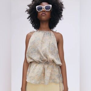 H&M Relaxed Tan and Cream Tie Tank Top